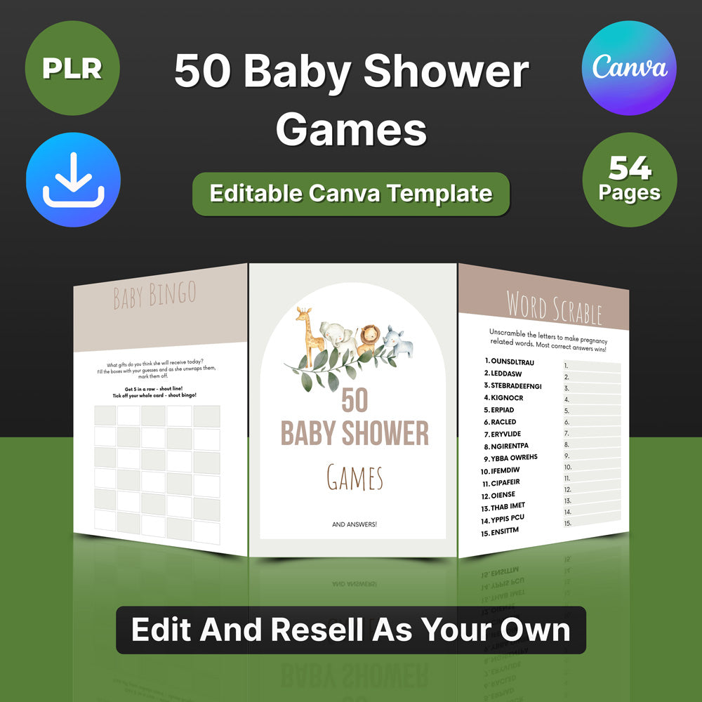 50 Baby Shower Games (Editable Canva Template)